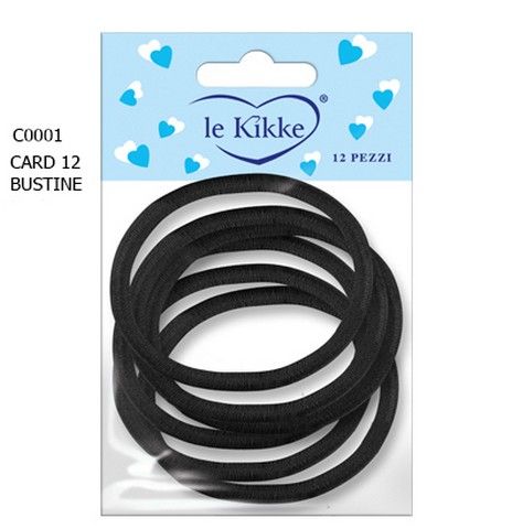 CARD 12 BUSTE (da 6PZ) ELASTICI NERI +